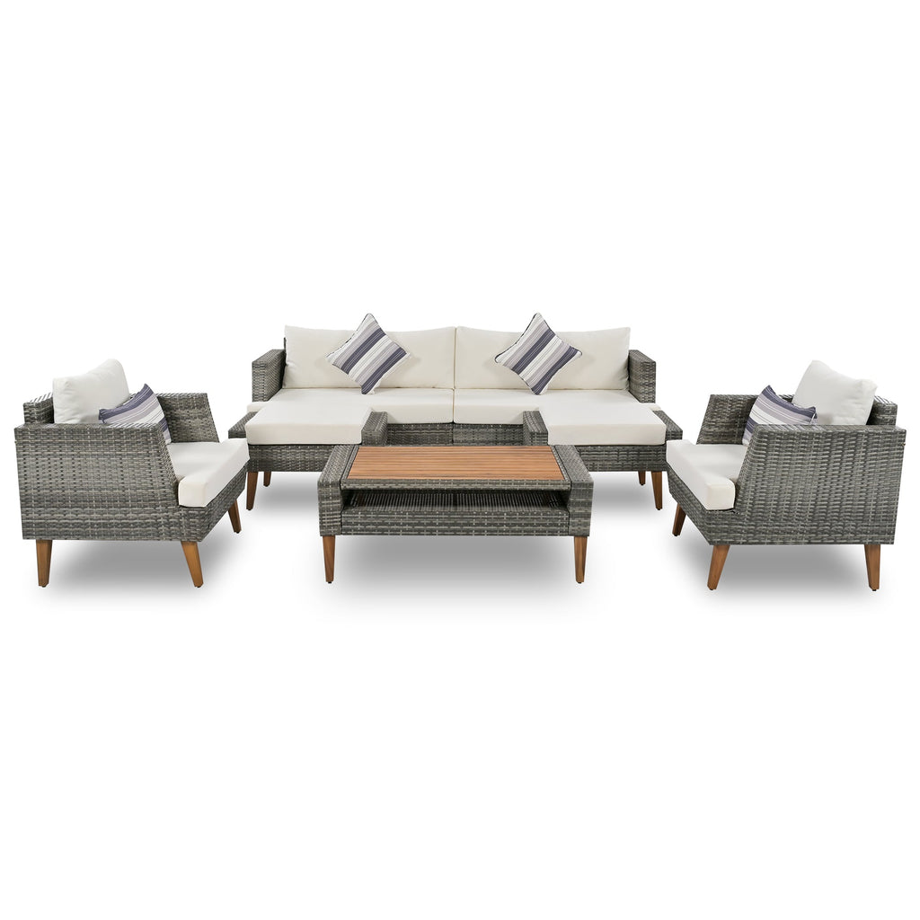 6-Piece Outdoor Sofa Set Wicker Gray Beige