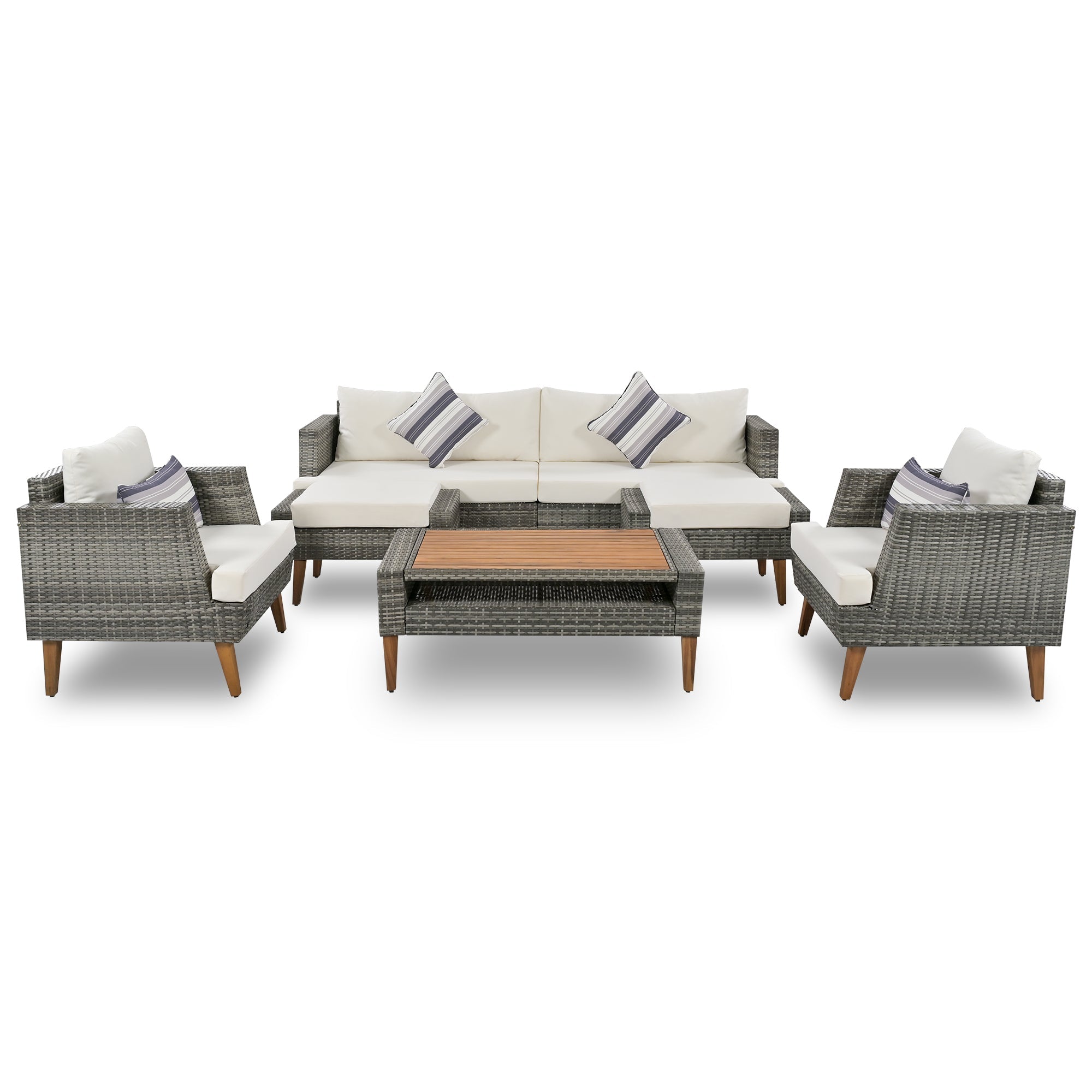6-Piece Outdoor Sofa Set Wicker Gray Beige