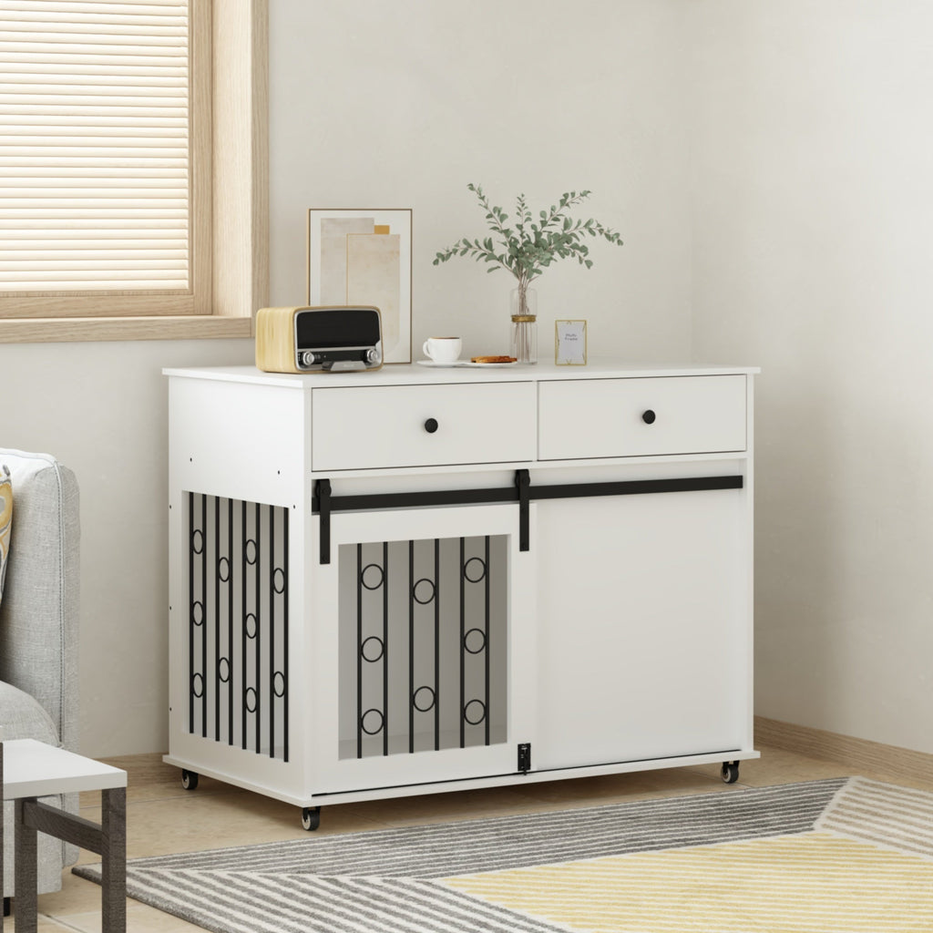 Modern Wooden Dog Crate with Sliding Barn Door