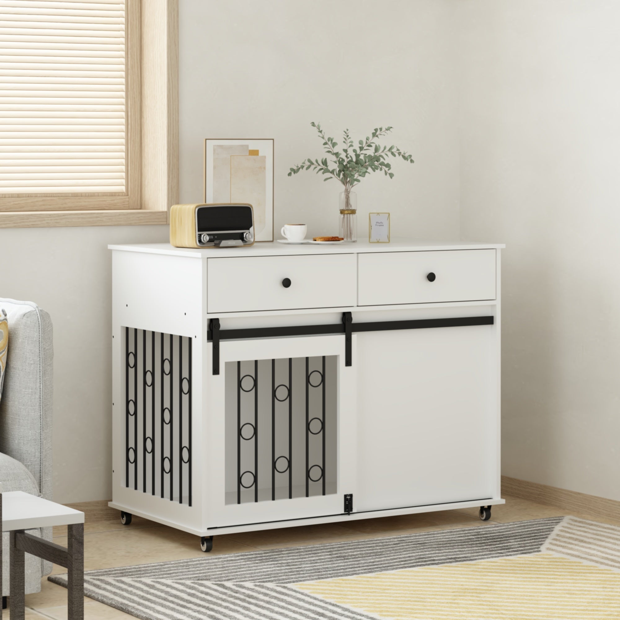 Modern Wooden Dog Crate with Sliding Barn Door