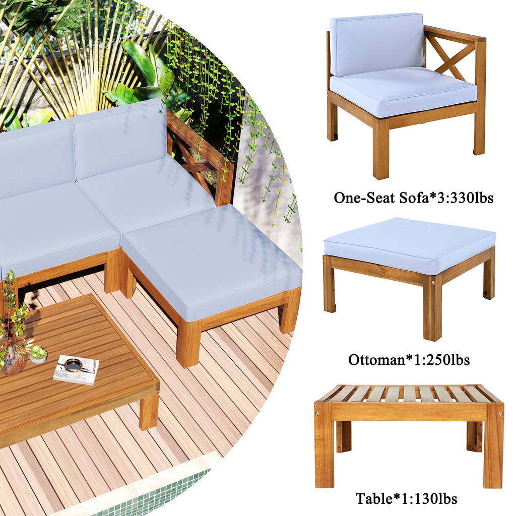 5-Piece Acadia Wood Outdoor Sectional Sofa Set