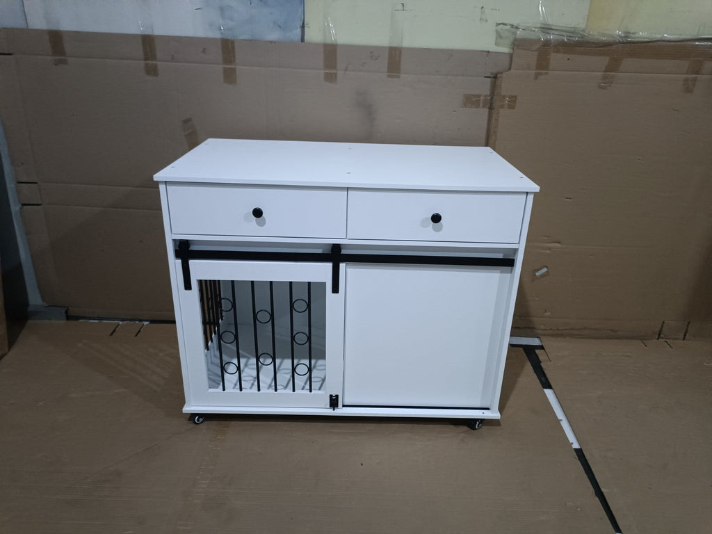 Modern Wooden Dog Crate with Sliding Barn Door