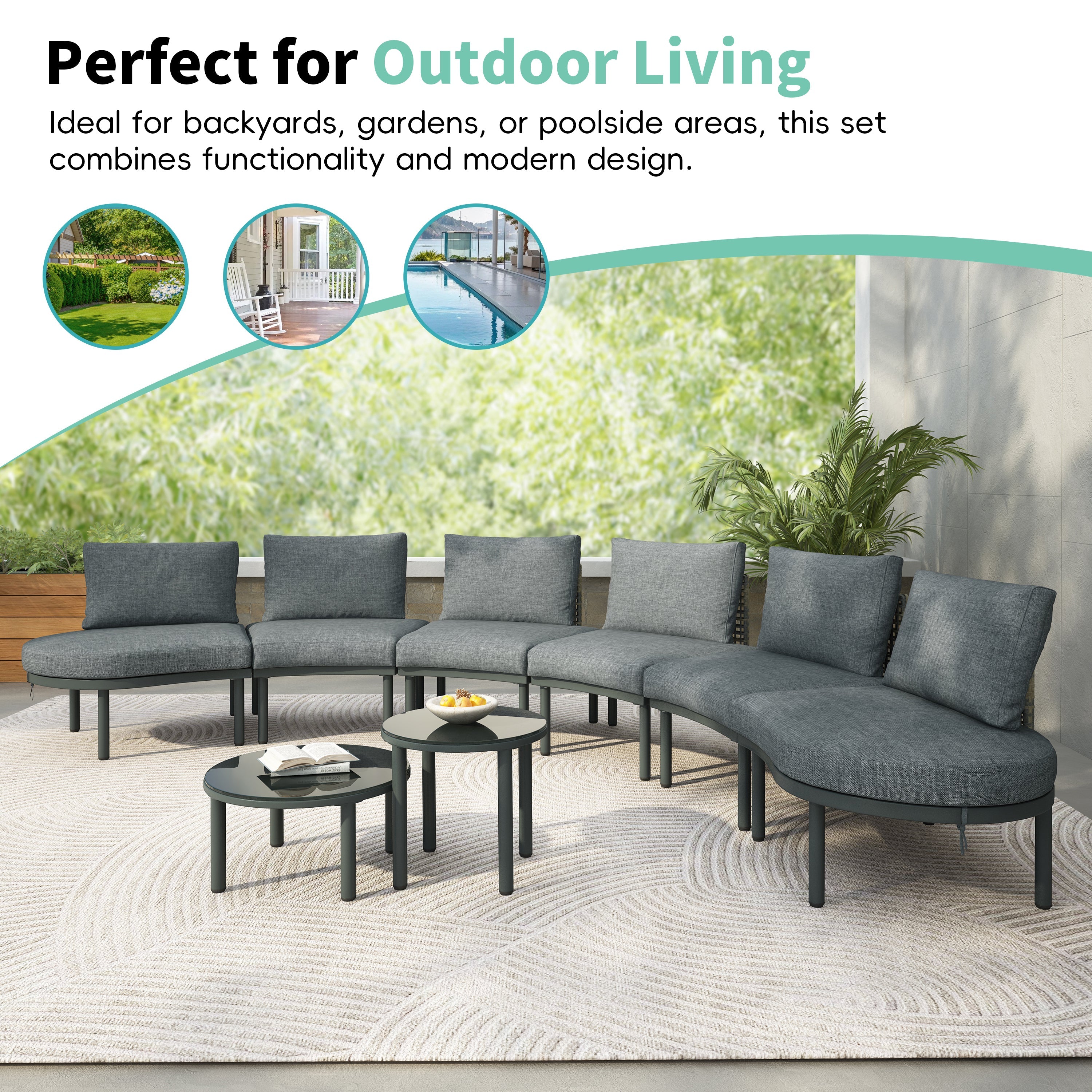 8-Piece Outdoor Sectional Sofa Set Aluminum / Beige with Rattan Style