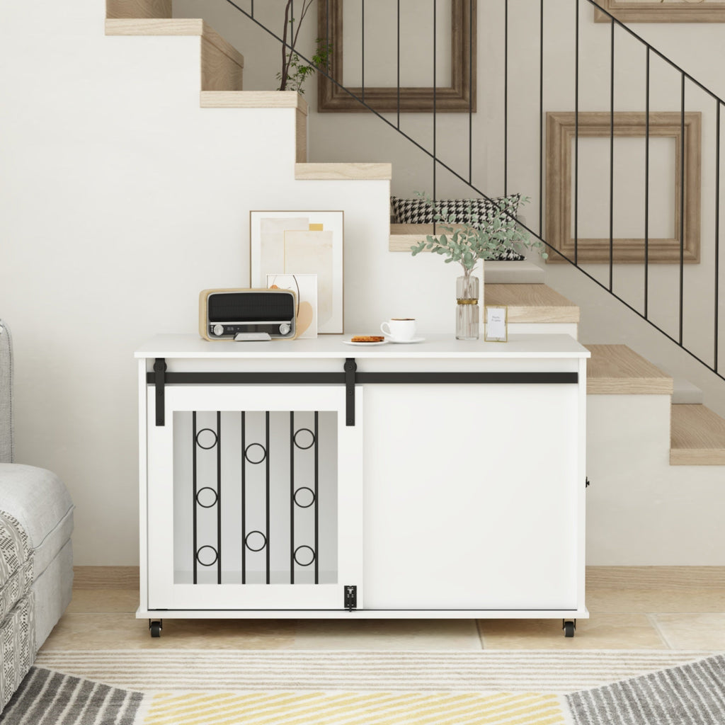 Modern Wooden Dog Crate with Sliding Barn Door