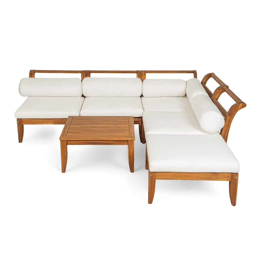 6-Piece Outdoor Sectional Sofa Set Acacia Wood Teak and Beige