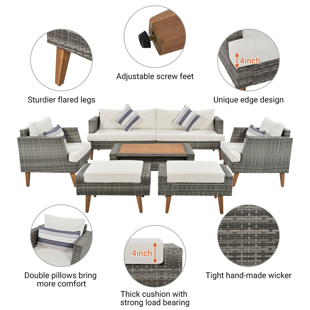 6-Piece Outdoor Sofa Set Wicker Gray Beige