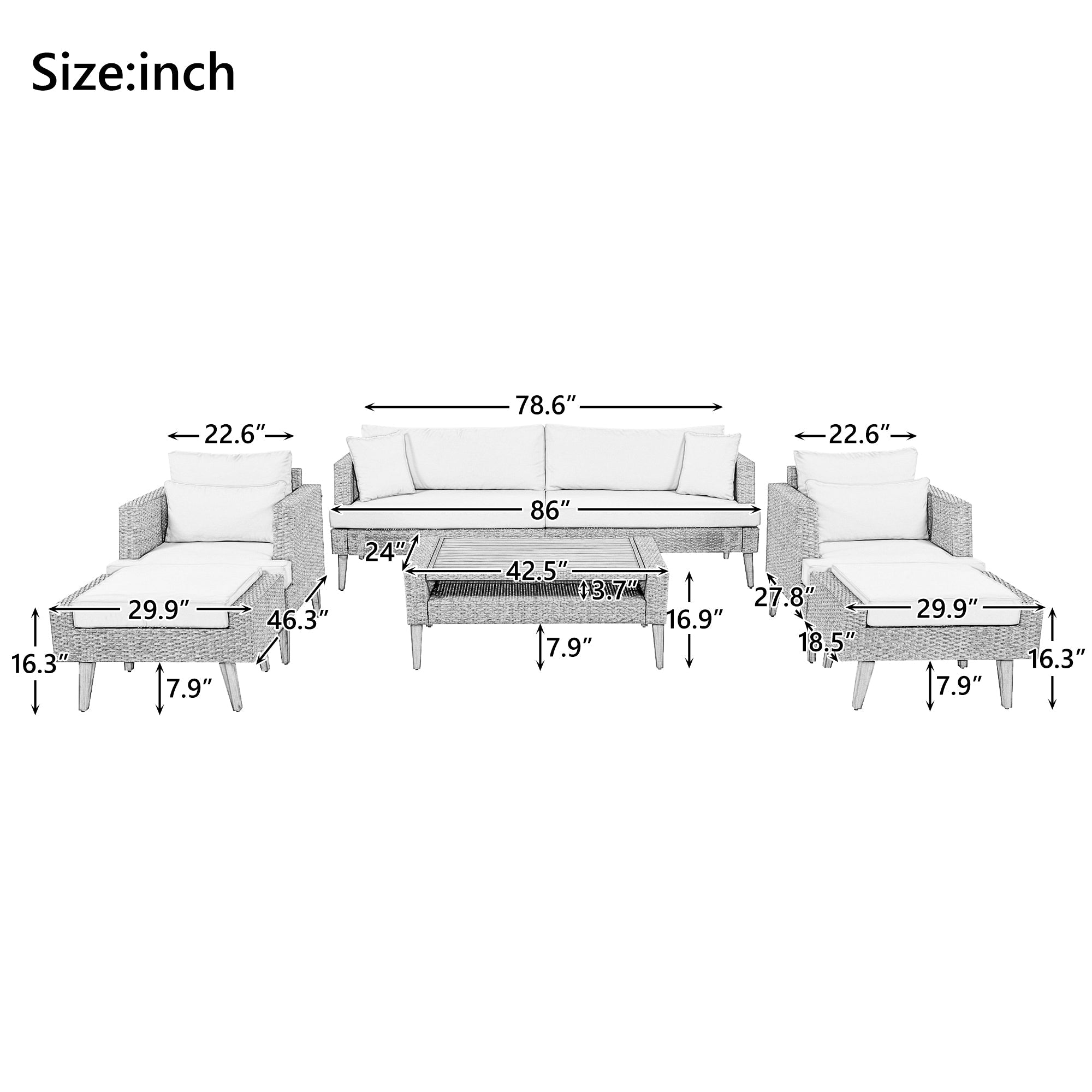 6-Piece Outdoor Sofa Set Wicker Gray Beige