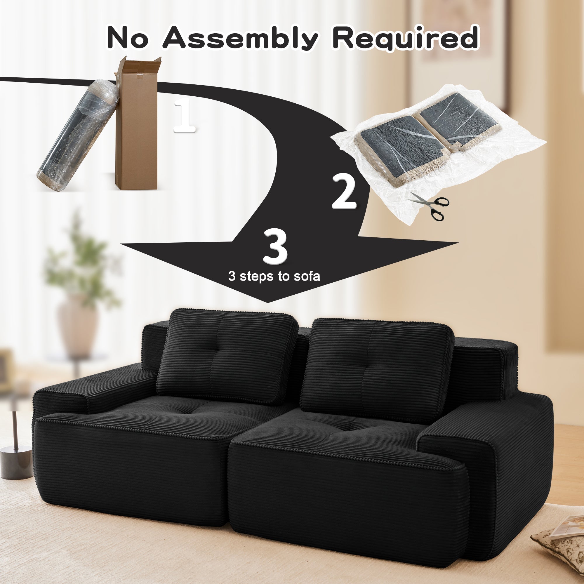 82inch Corduroy L-Shaped Modular Sofa
