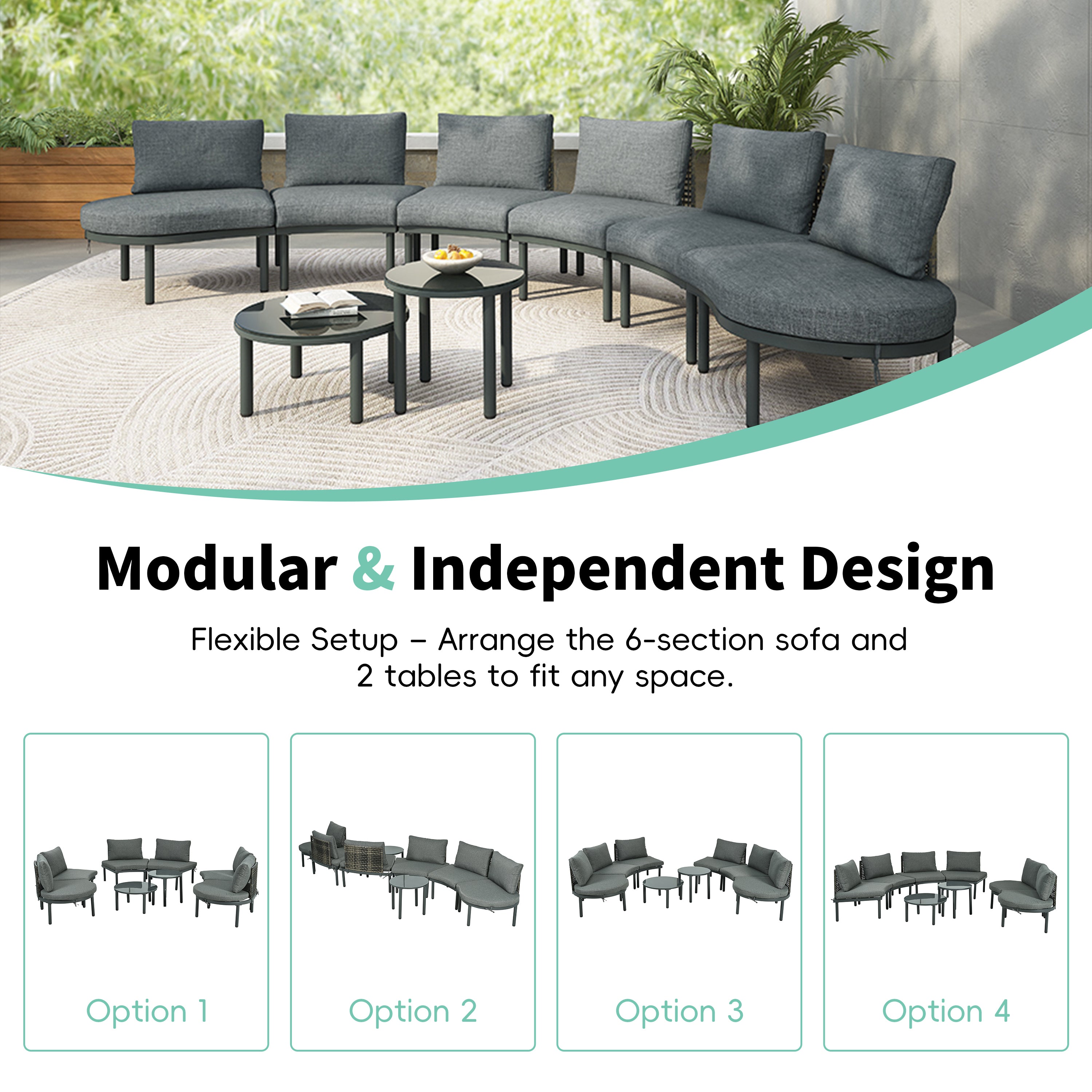 8-Piece Outdoor Sectional Sofa Set Aluminum / Beige with Rattan Style