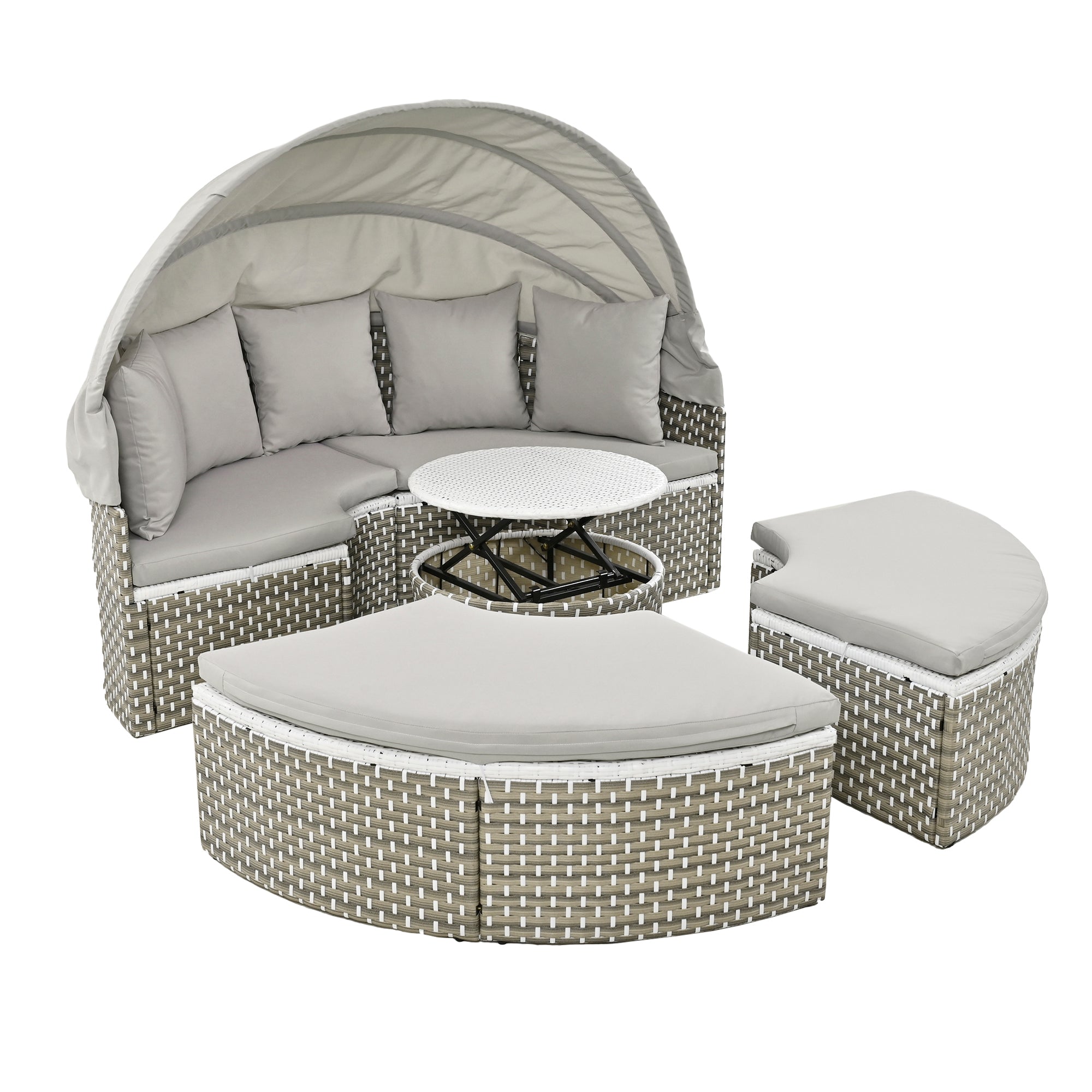 Outdoor Sectional Sofa PE Rattan Gray with Canopy