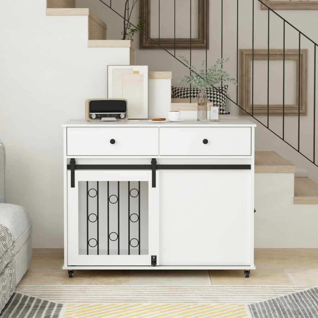Modern Wooden Dog Crate with Sliding Barn Door