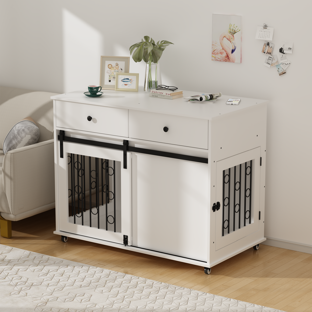 Modern Wooden Dog Crate with Sliding Barn Door