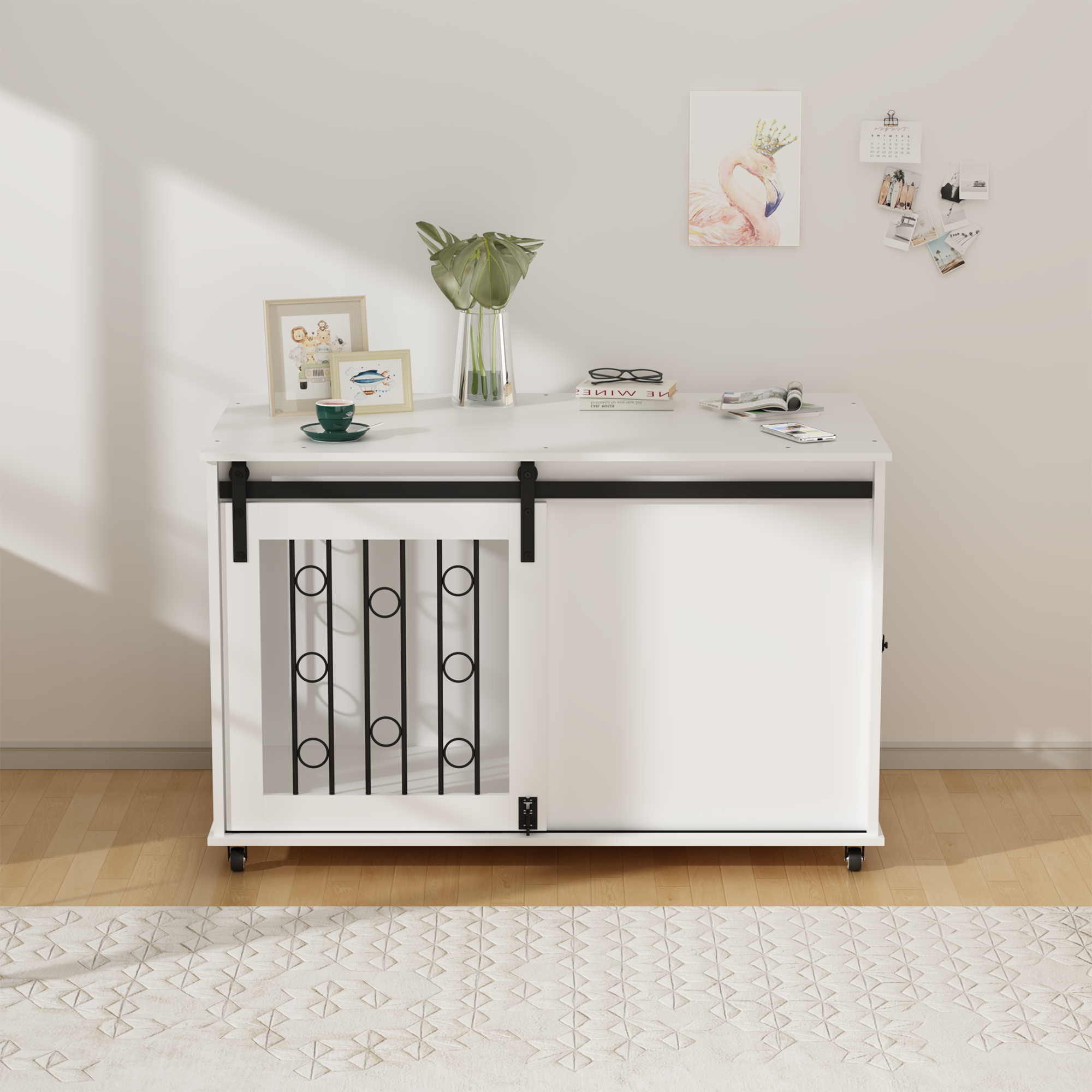 Modern Wooden Dog Crate with Sliding Barn Door
