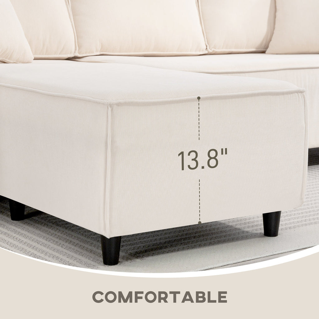 Corduroy Sofa With Reversible Chaise