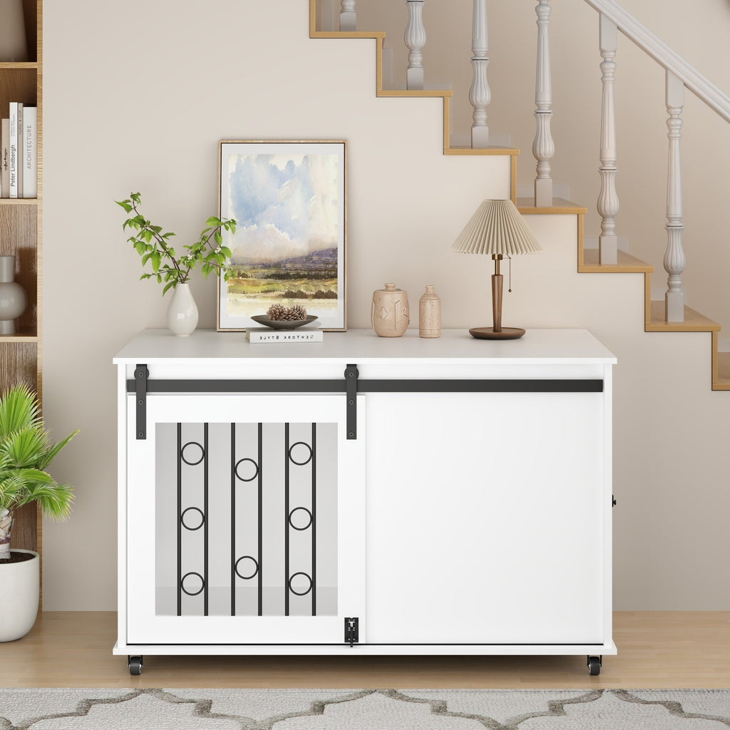 Modern Wooden Dog Crate with Sliding Barn Door