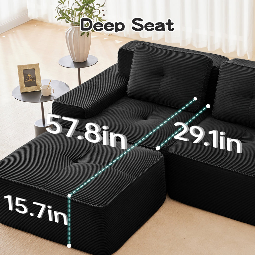 82inch Corduroy L-Shaped Modular Sofa