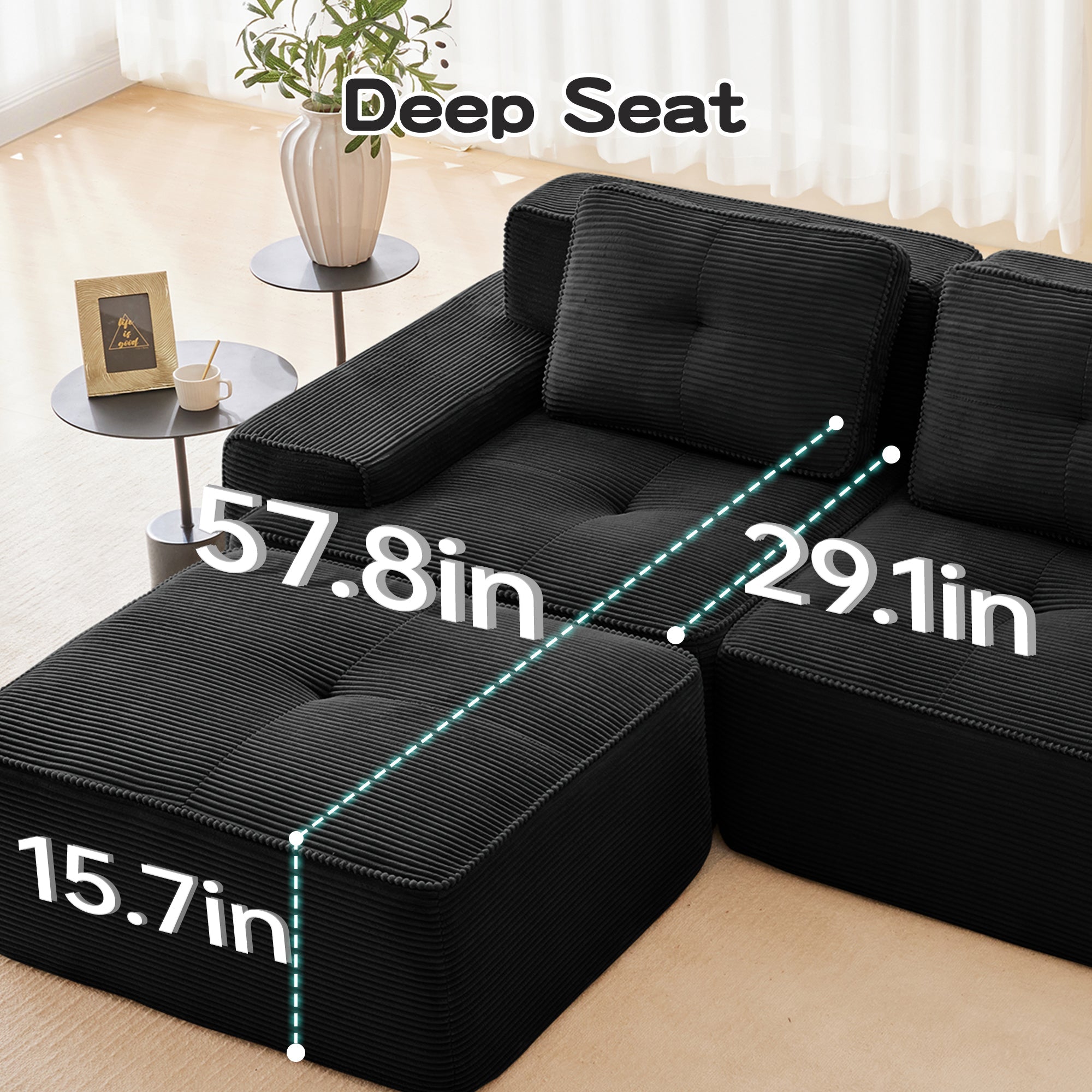 82inch Corduroy L-Shaped Modular Sofa