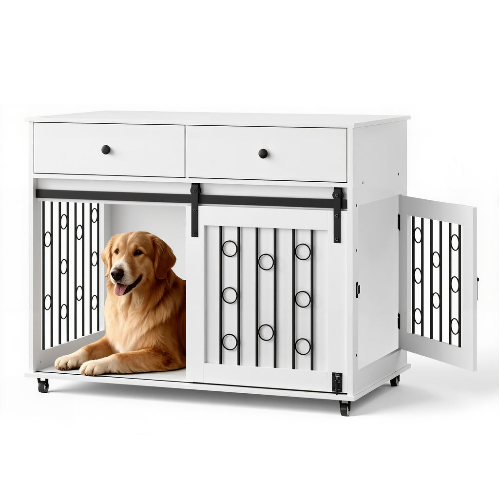 Modern Wooden Dog Crate with Sliding Barn Door