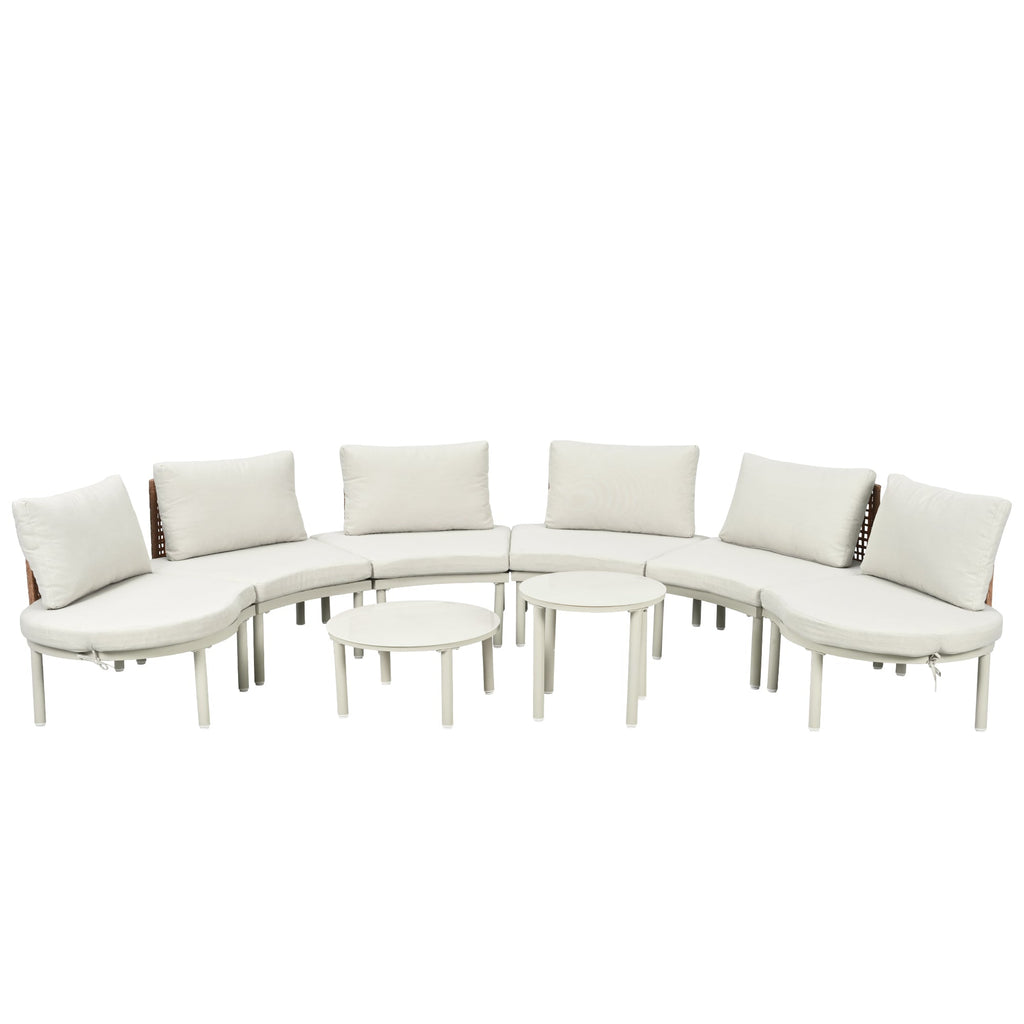 8-Piece Outdoor Sectional Sofa Set Aluminum / Beige with Rattan Style
