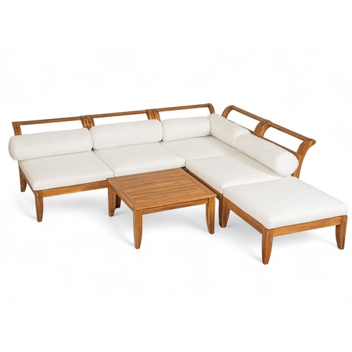 6-Piece Outdoor Sectional Sofa Set Acacia Wood Teak and Beige