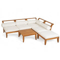 6-Piece Outdoor Sectional Sofa Set Acacia Wood Teak and Beige