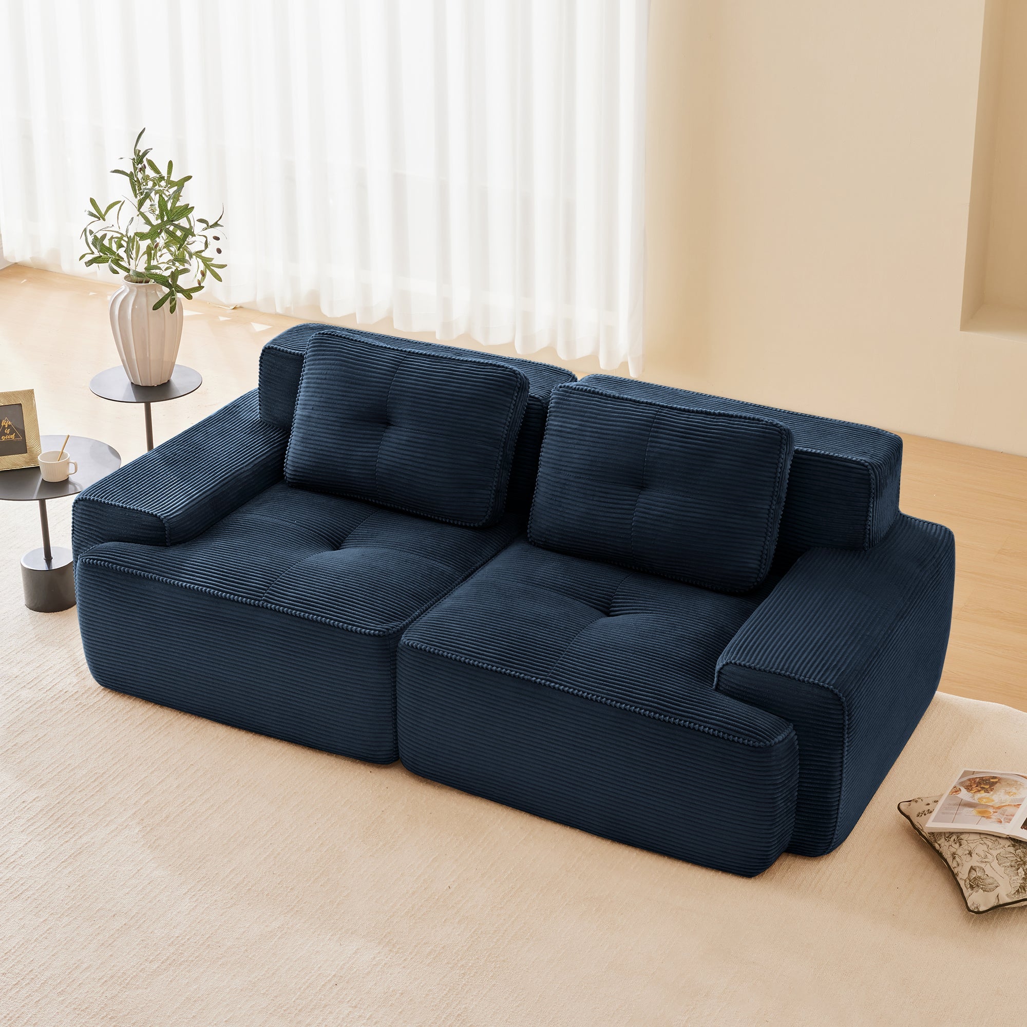 82inch Corduroy Modern L-Shaped Modular Sofa