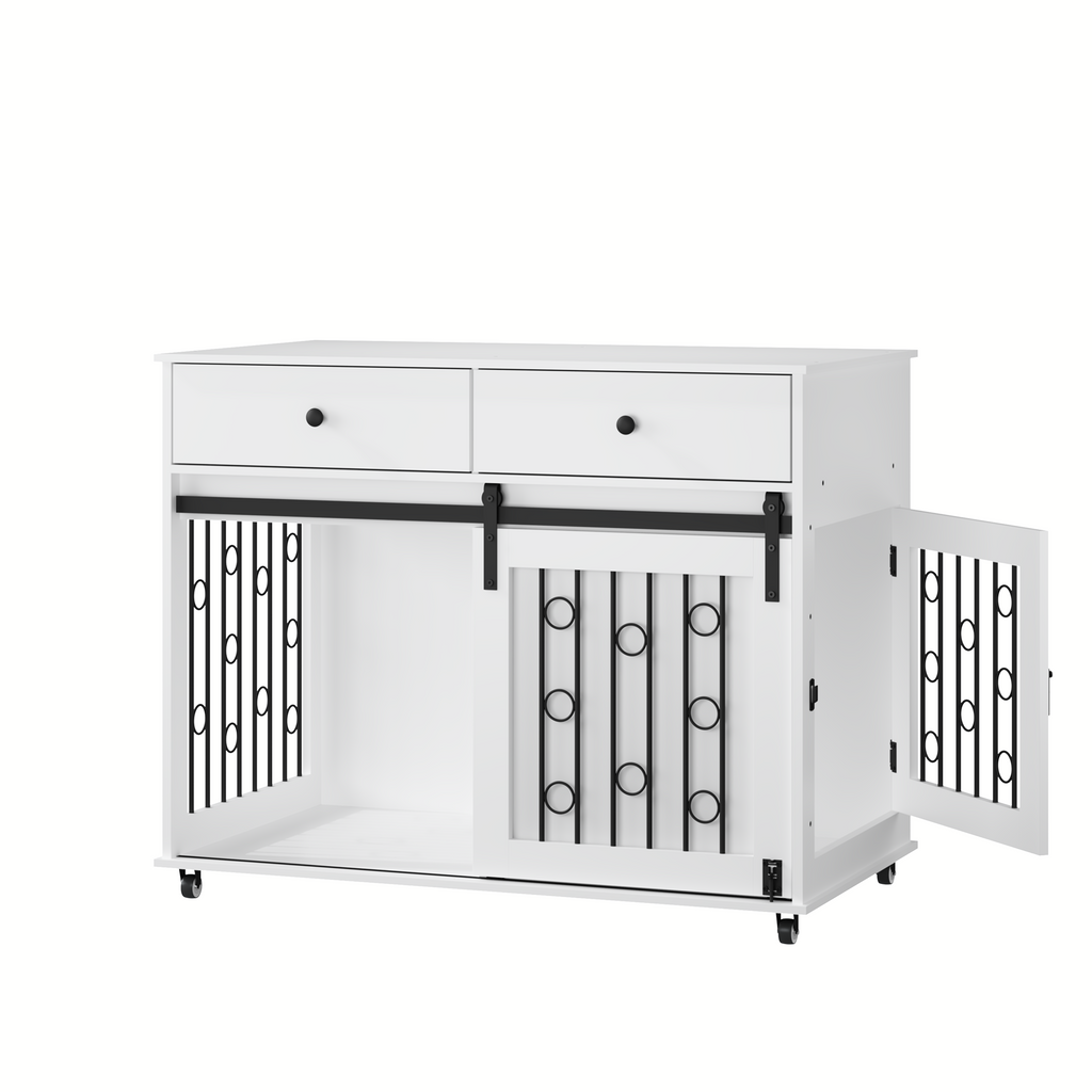 Modern Wooden Dog Crate with Sliding Barn Door