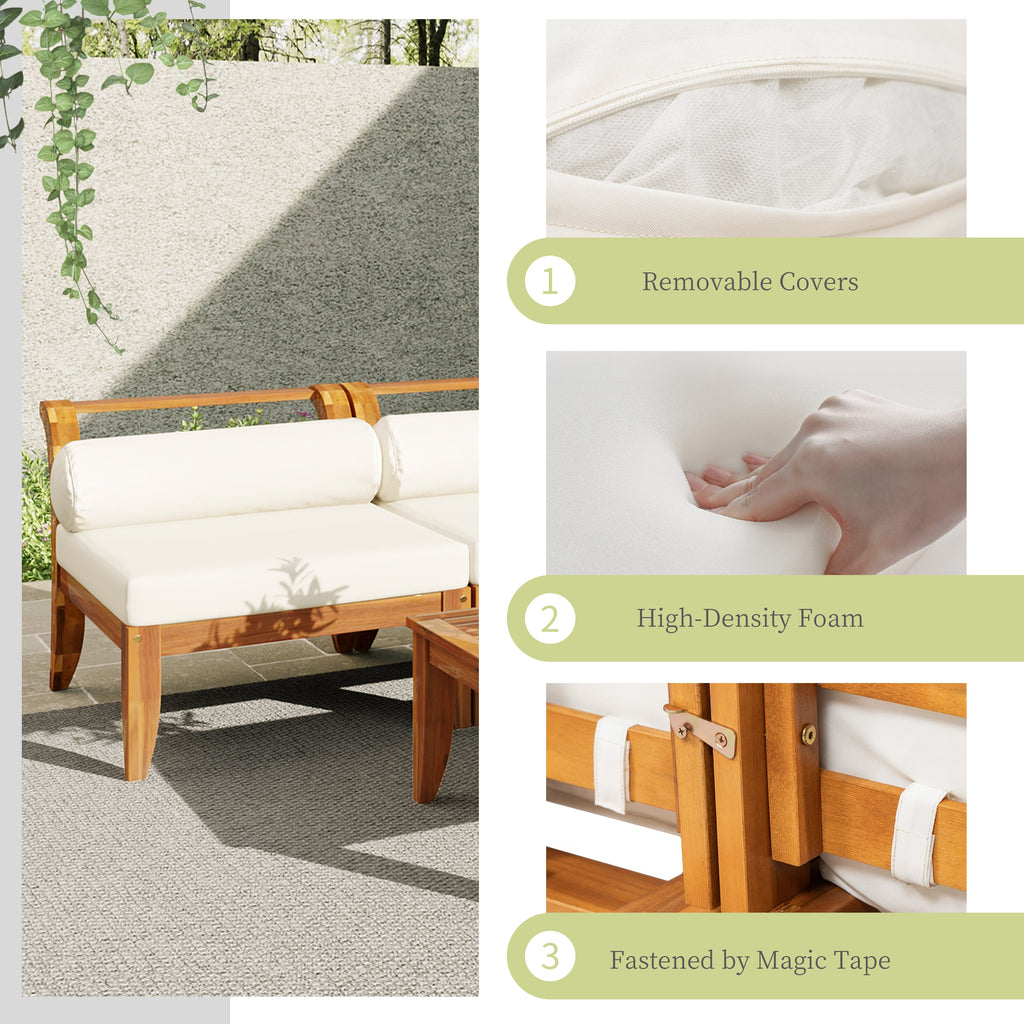 6-Piece Outdoor Sectional Sofa Set Acacia Wood Teak and Beige