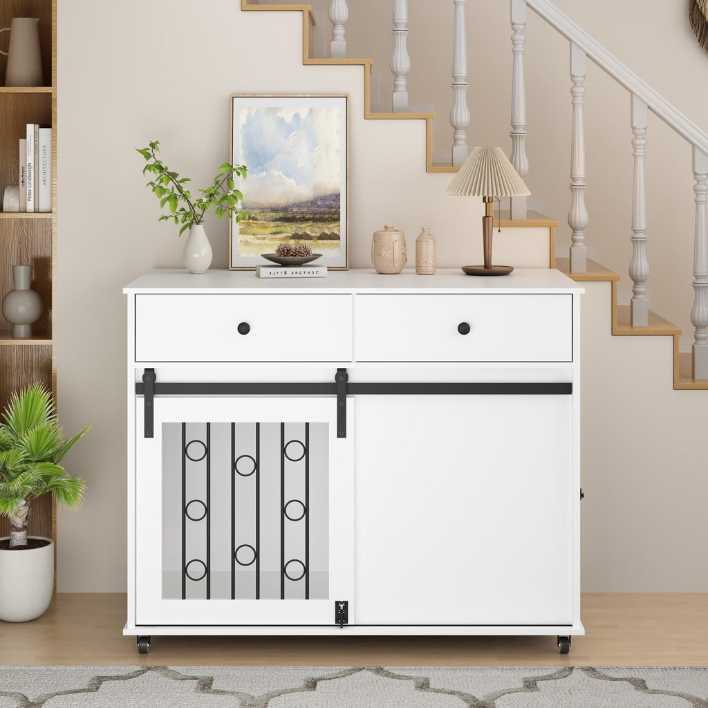 Modern Wooden Dog Crate with Sliding Barn Door