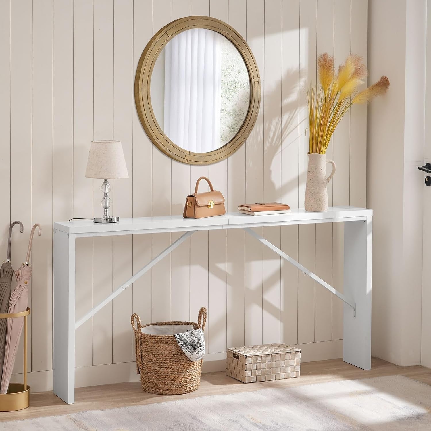 Industrial White Console Table With Metal Frame