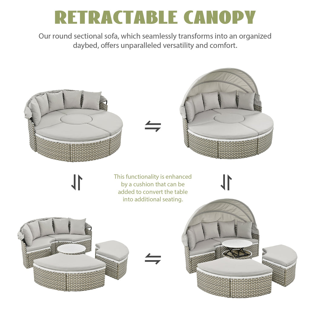 Outdoor Sectional Sofa PE Rattan Gray with Canopy