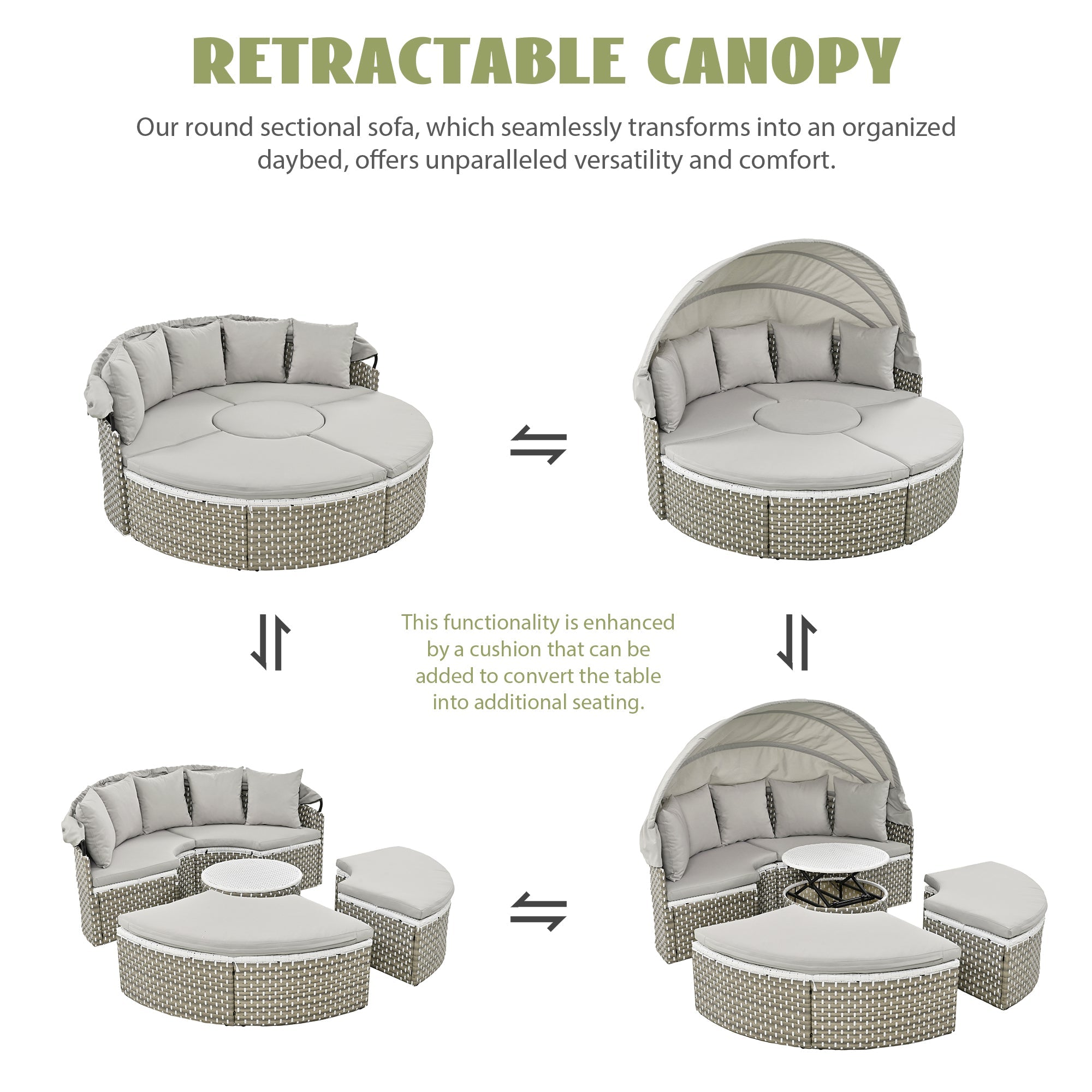 Outdoor Sectional Sofa PE Rattan Gray with Canopy