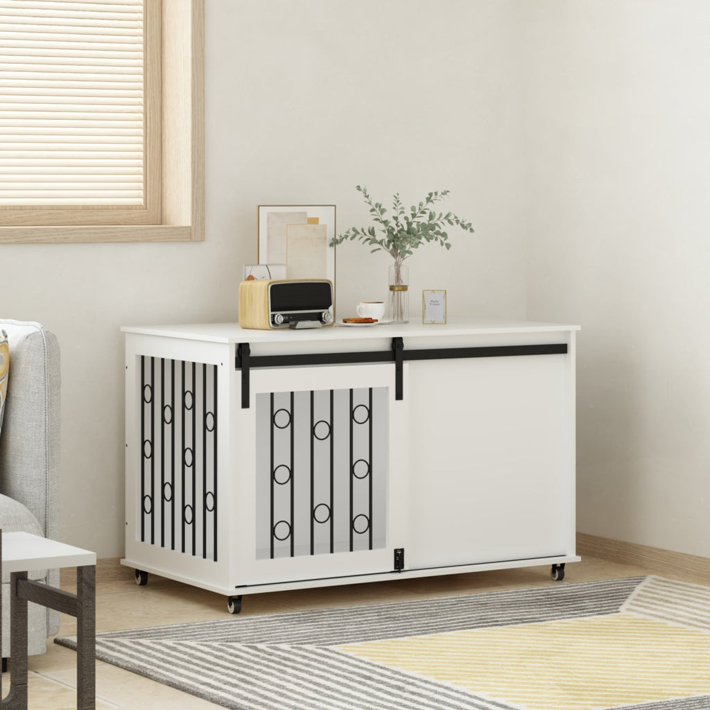 Modern Wooden Dog Crate with Sliding Barn Door