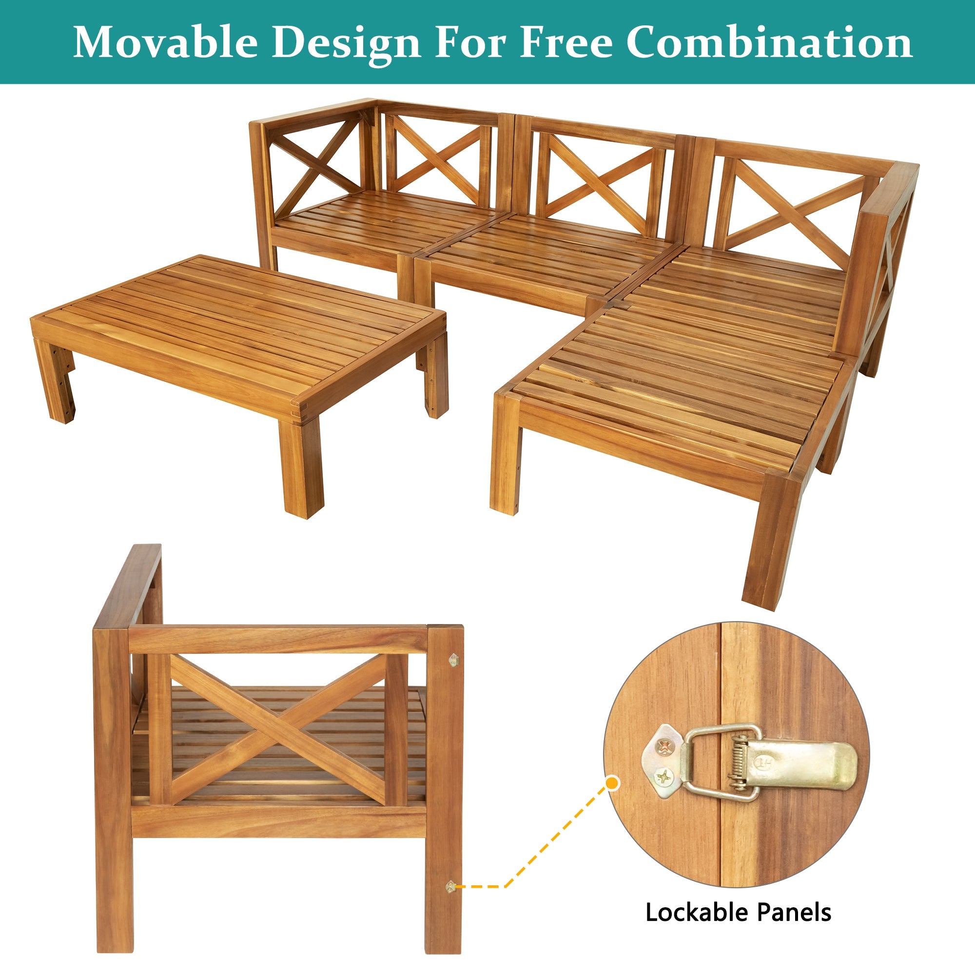 5-Piece Acadia Wood Outdoor Sectional Sofa Set