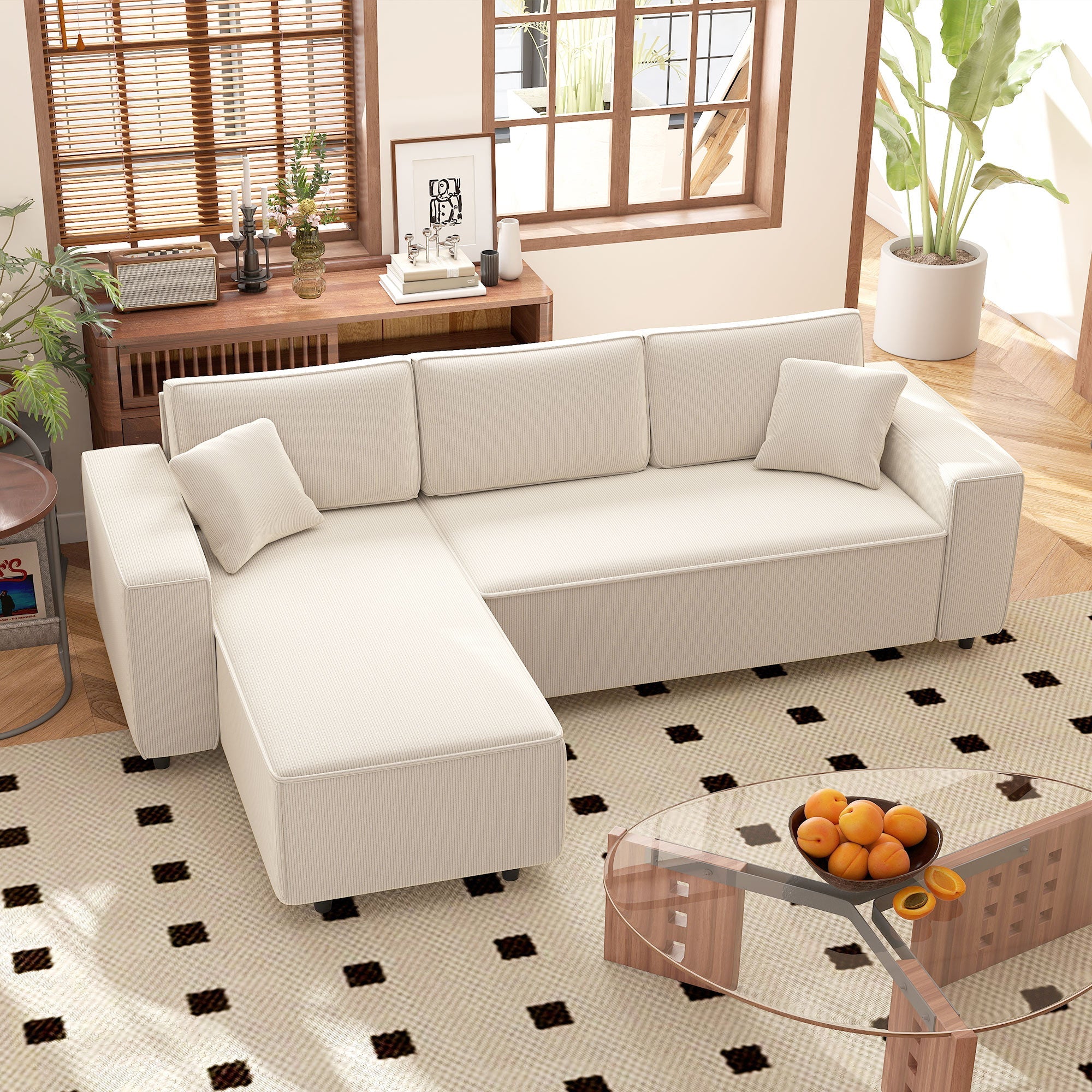 Corduroy Sofa With Reversible Chaise