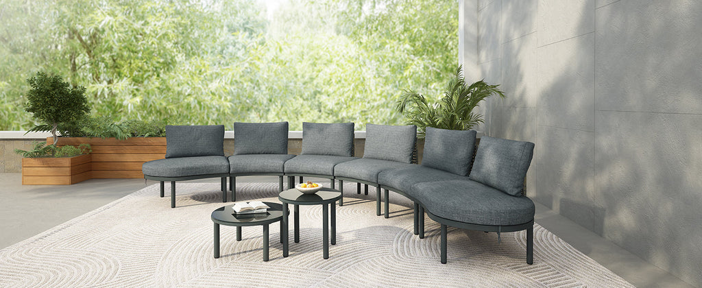 8-Piece Outdoor Sectional Sofa Set Aluminum / Beige with Rattan Style
