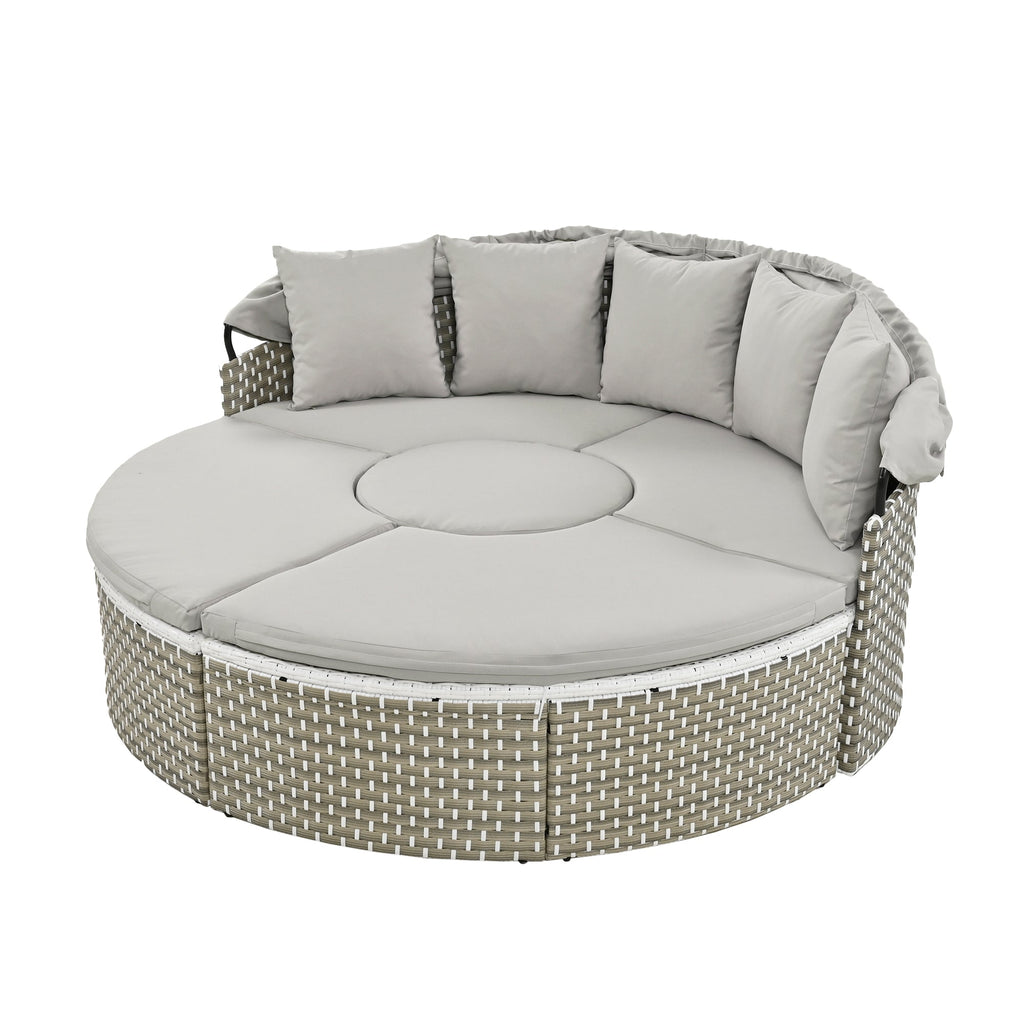 Outdoor Sectional Sofa PE Rattan Gray with Canopy