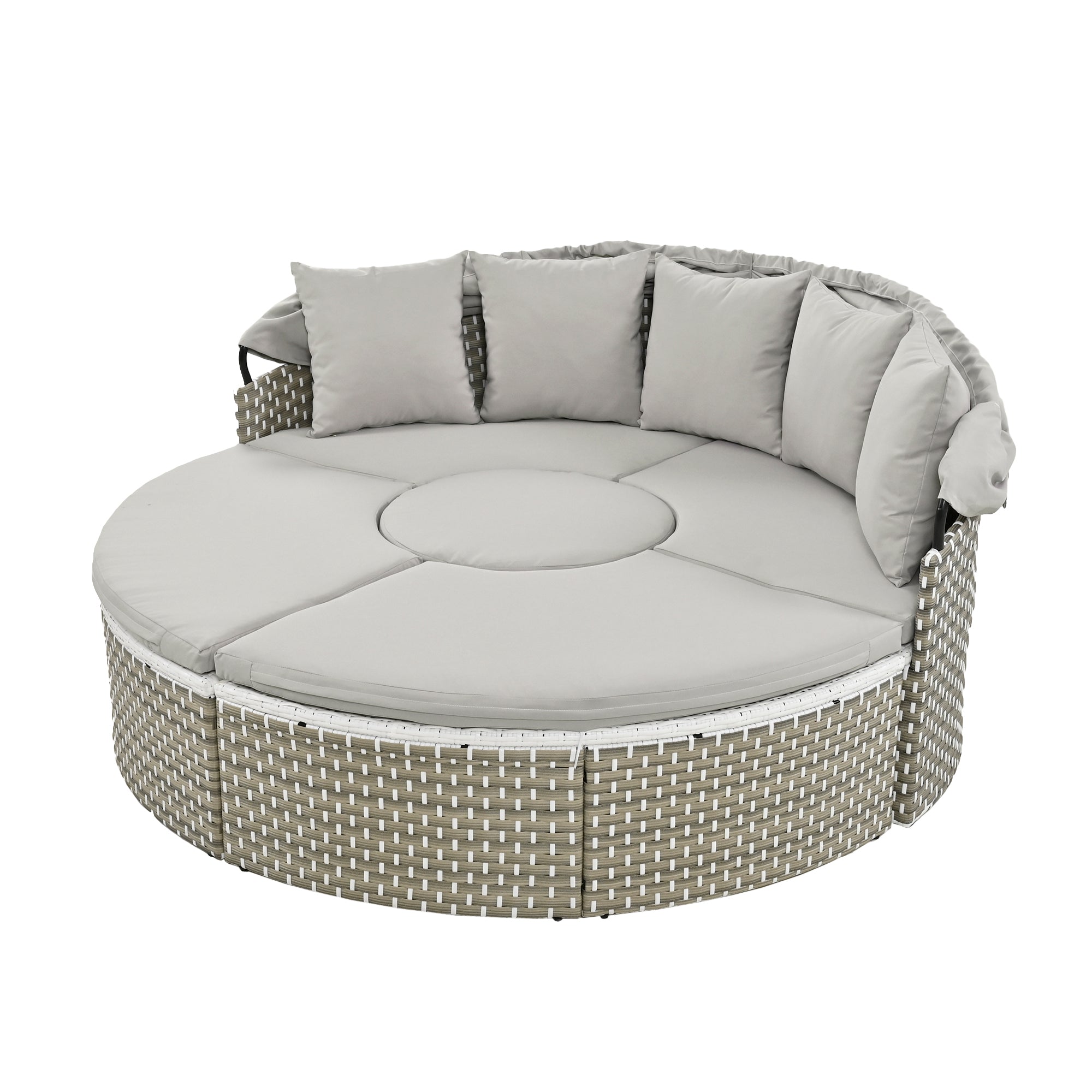 Outdoor Sectional Sofa PE Rattan Gray with Canopy
