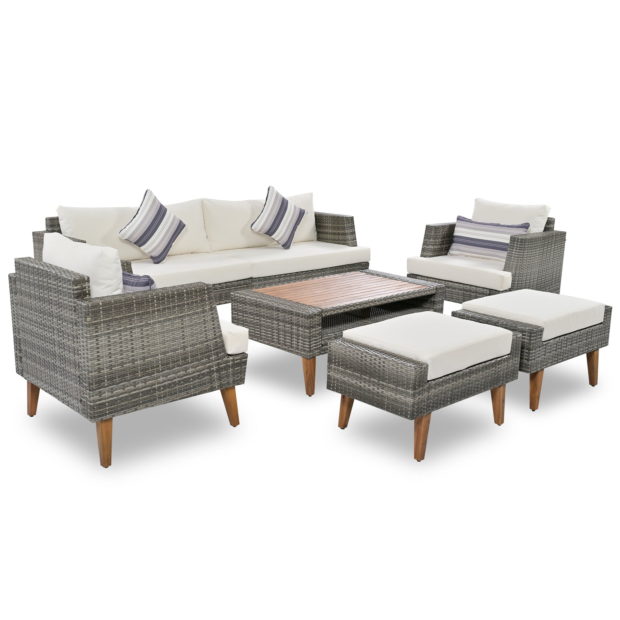 6-Piece Outdoor Sofa Set Wicker Gray Beige