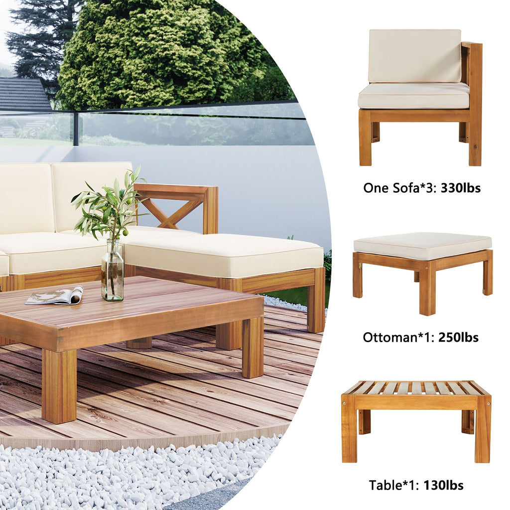 5-Piece Acadia Wood Outdoor Sectional Sofa Set