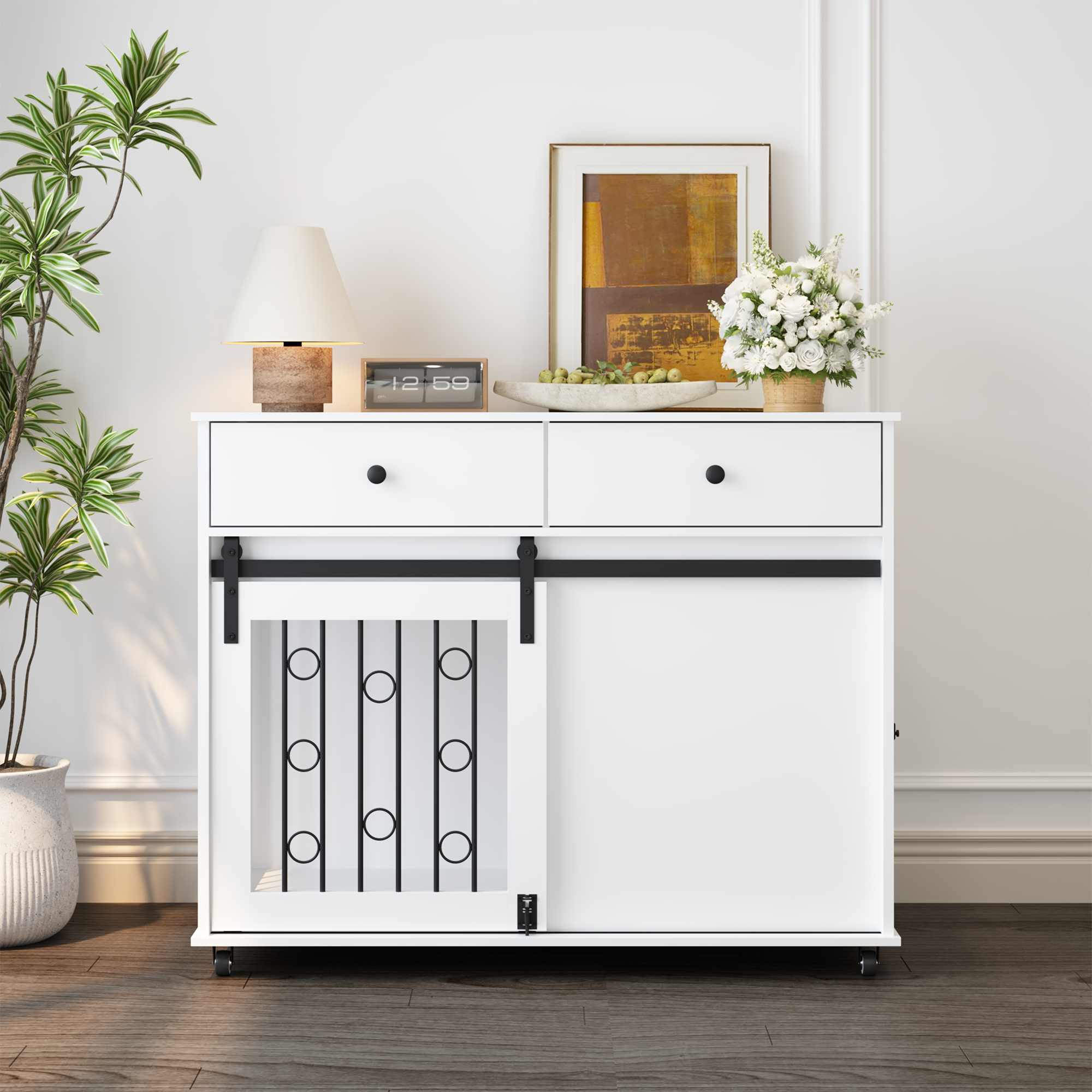 Modern Wooden Dog Crate with Sliding Barn Door