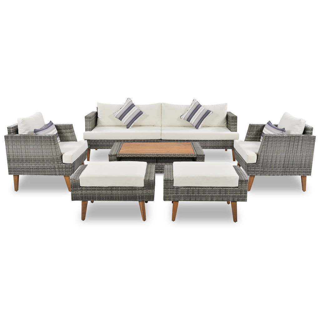 6-Piece Outdoor Sofa Set Wicker Gray Beige