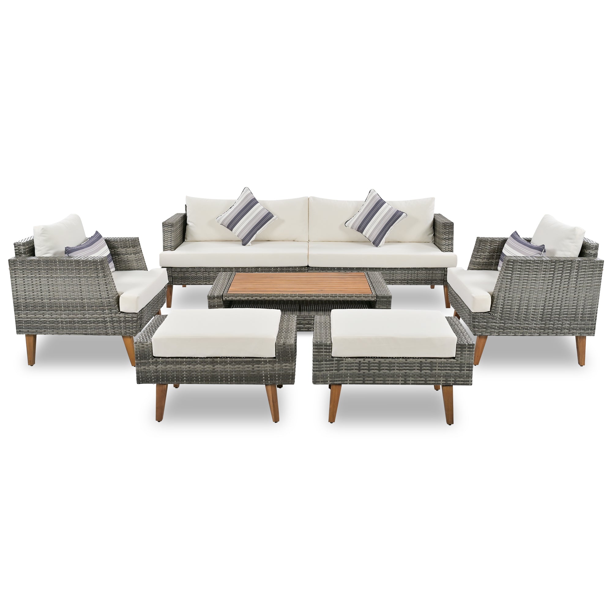6-Piece Outdoor Sofa Set Wicker Gray Beige