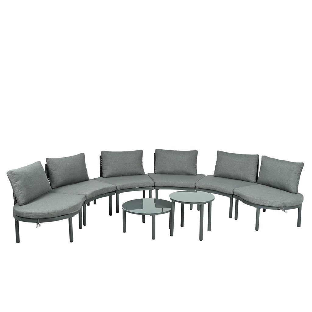 8-Piece Outdoor Sectional Sofa Set Aluminum / Beige with Rattan Style