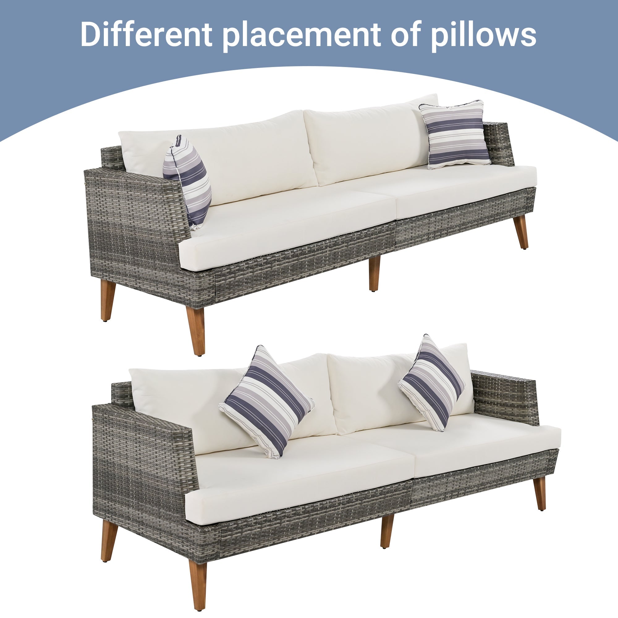 6-Piece Outdoor Sofa Set Wicker Gray Beige