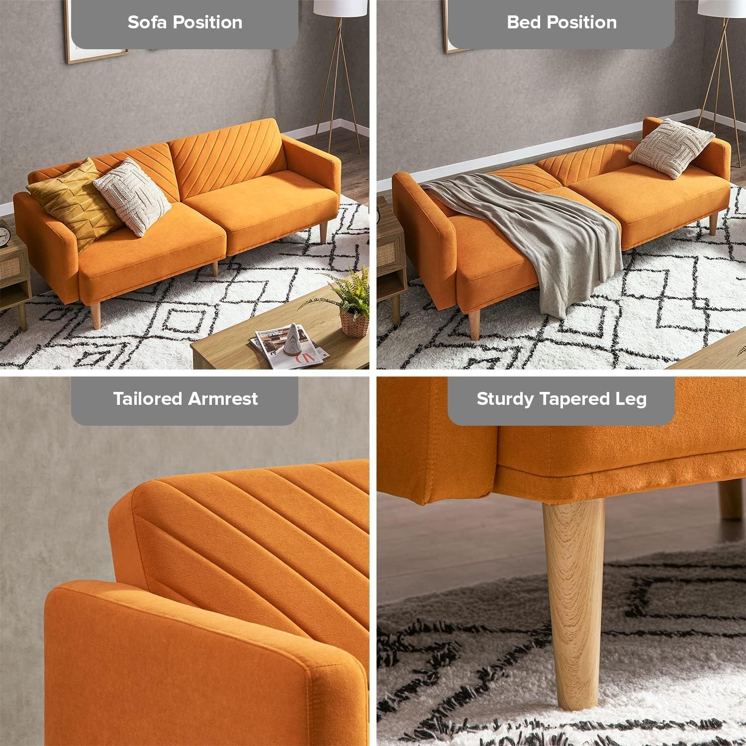 Chloe Futon Sofa Bed With Tapered Legs