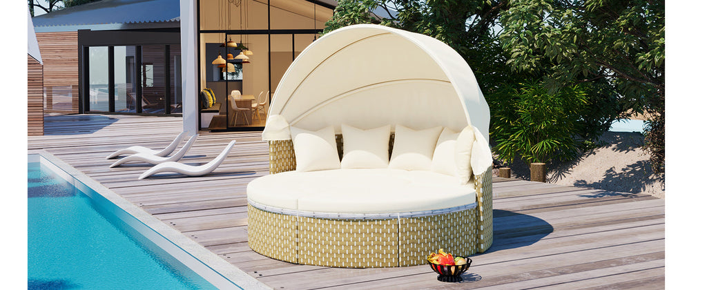 Outdoor Sectional Sofa PE Rattan Gray with Canopy