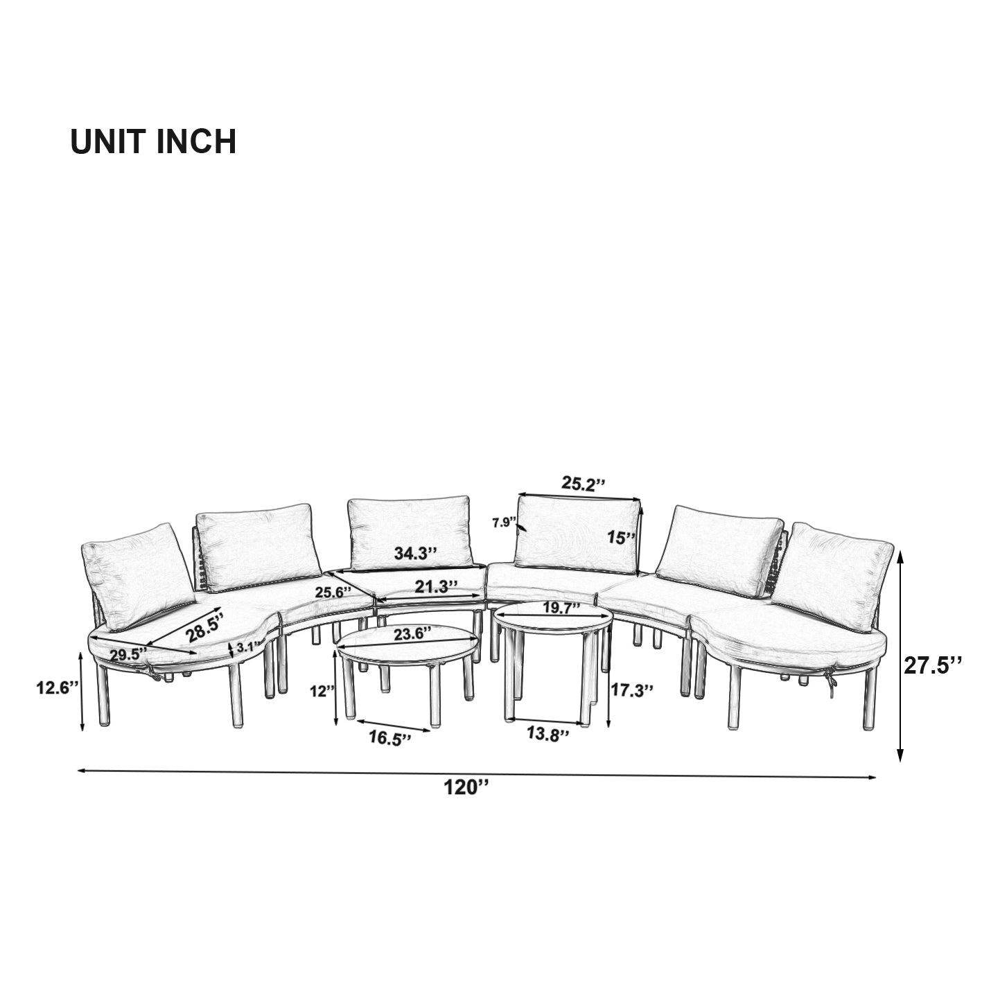 8-Piece Outdoor Sectional Sofa Set Aluminum / Beige with Rattan Style