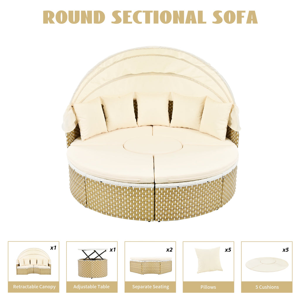 Outdoor Sectional Sofa PE Rattan Gray with Canopy