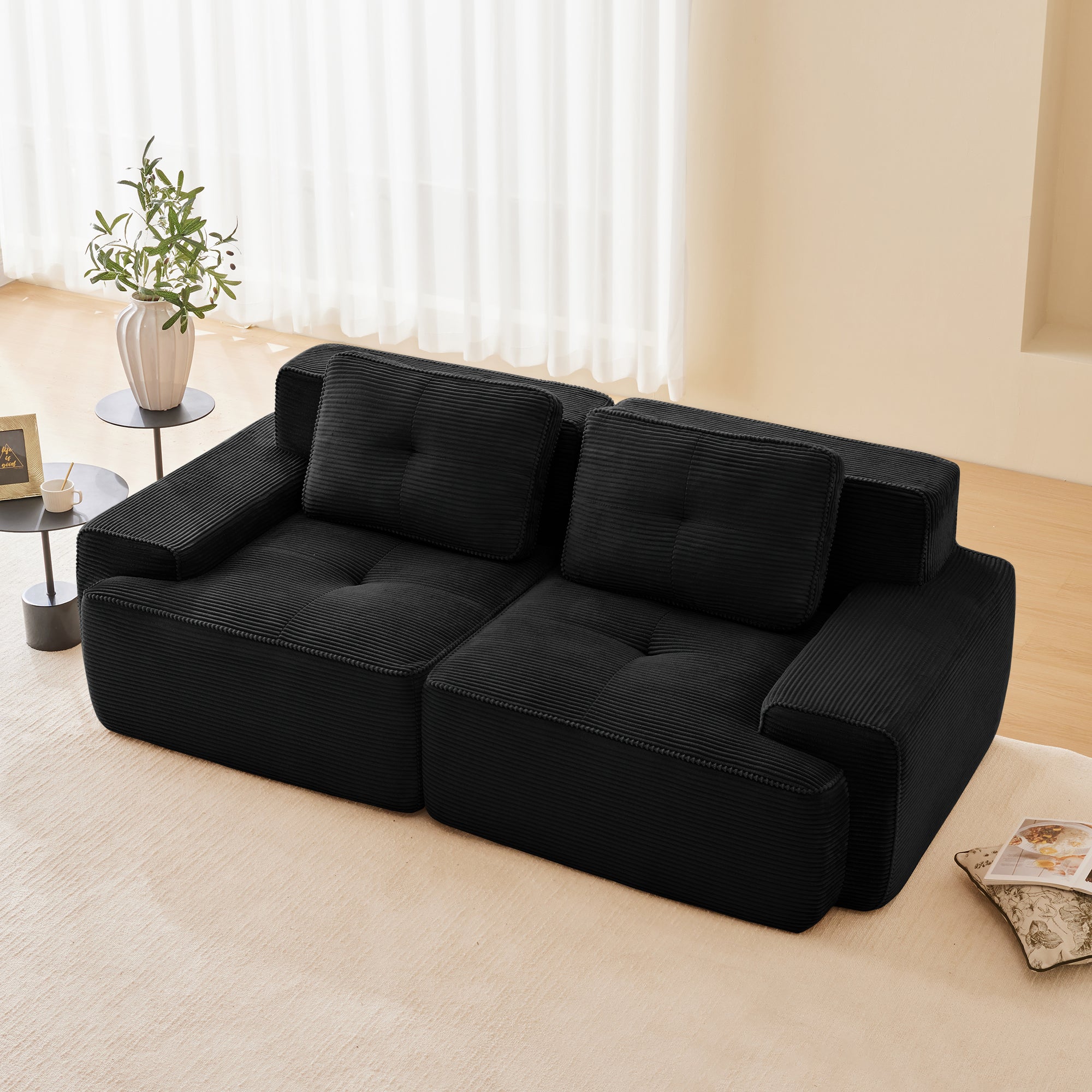 82inch Corduroy L-Shaped Modular Sofa